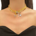 ネックレス レディース ダブルレイヤー クリスタル ビーズ ハート 星 クロス フリンジ 甘辛ミックス クール 個性派 合金 電気メッキ加工 イエロー オーロラ...