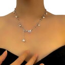 ネックレス レディース 欧米風 蝶 バタフライ パール ジルコニア マイクロパヴェ 鎖骨チェーン 銅製 電気メッキ加工 透かし彫り 個性派 クール エレガント ...