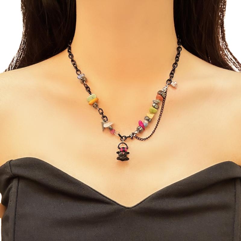 ネックレス レディース 欧米風 不規則 切り替え ムーンストーン ピン ゴースト キャラクター 合金 電気メッキ加工 高級感 プチプラ高見え 甘辛ミックス 風 鎖骨ネックレス