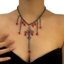 ネックレス レディース 十字架 ドロップ型クリスタル タッセル チョーカー ゴシック ダーク系 甘辛スタイル クール系 サブカル 合金製 電気メッキ加工 普段使...