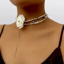 ネックレス レディース 女性用 ローズ パール 布製 ユニーク 個性的 上品 フェミニン タッセル 電気メッキ加工 チョーカー ショートネックレス 二連 重ね付...