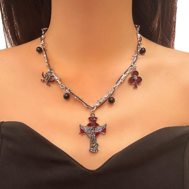 ネックレス レディース 欧米風 星モチーフ フリンジ タッセル 十字架 クロス ビーズ チョーカー 鎖骨チェーン レトロ スイートクール 合金製 電気メッキ加工 個性的 春夏 普段使い お出かけ