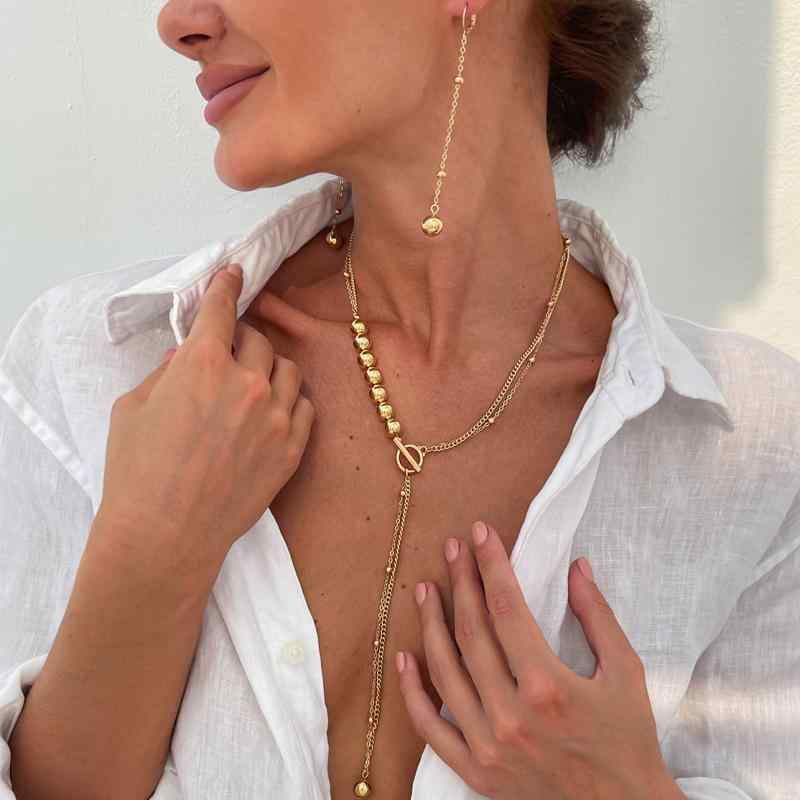 ネックレス レディース イヤリング セット シンプル 幾何学 OTバックル エレガント ファッション CCB銅..