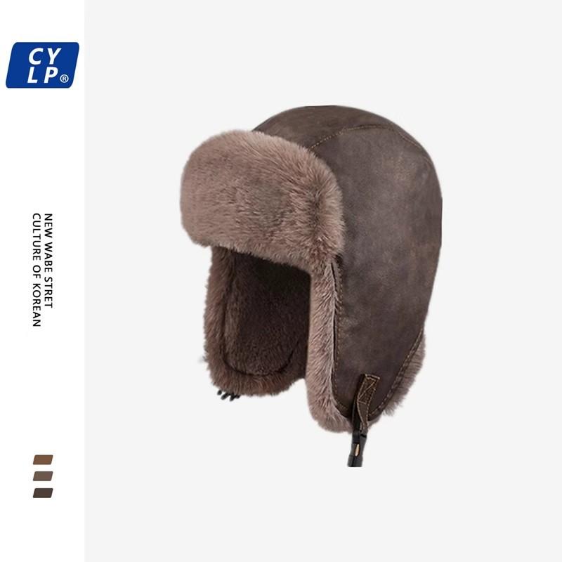 フライトキャップ ユニセックス 男女兼用 PUレザー フェイクファー 耳当て付き イヤーフラップ アウト..