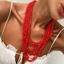 ネックレス レディース 欧米風 ボヘミアン レトロ 大ぶり シードビーズ エスニック 多層 レイヤード ゴールドカラー 春夏アクセサリー