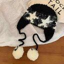 ニット帽 レディース かわいい スター柄 手編み ハンドメイド フェミニン 防寒 保温 防風 耳あて付き ロシア帽 小顔効果 韓国 アクリル 秋冬 普段使い お出かけ
