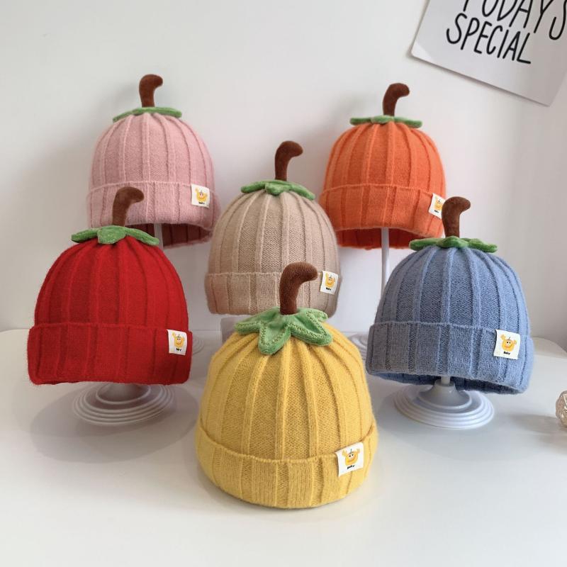 帽子 ベビー キッズ 子供 男の子 女の子 男女兼用 かわいい ニット帽 毛糸帽子 パンプキン リーフ飾り ..