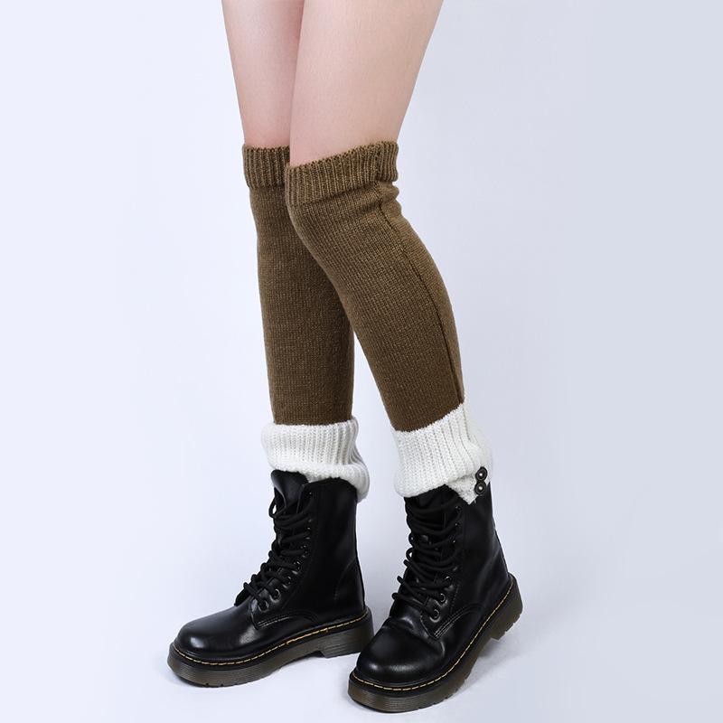 レッグウォーマー 足元カバー レディース JK ロリータ 和風 甘め かわいい ミドル丈 ホワイト グレー アクリル素材 切り替え 通気性 カジュアル 秋冬