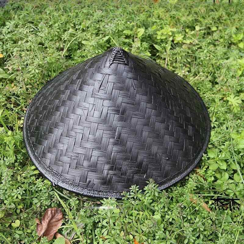 笠 ユニセックス 竹編み 錐形 つば広 侠客風 武士風 黒 ブラック レトロ ヴィンテージ風 クラシック 時..
