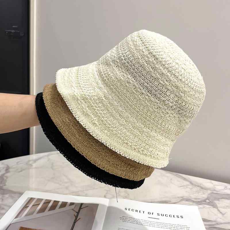 帽子 レディース 春夏 和紙 バケットハット 軽量 薄手 つば広 UVカット 遮光 紫外線対策 レトロ カジュアル ニット 通気性 ベージュ カーキ ブラック(4)