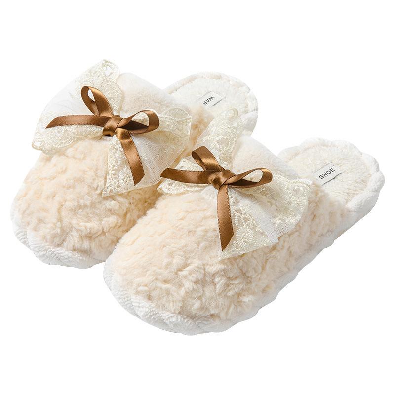 ルームシューズ レディース 女性 学生 冬 あったか 厚底 滑り止め リボン フェイクファー もこもこ 裏..