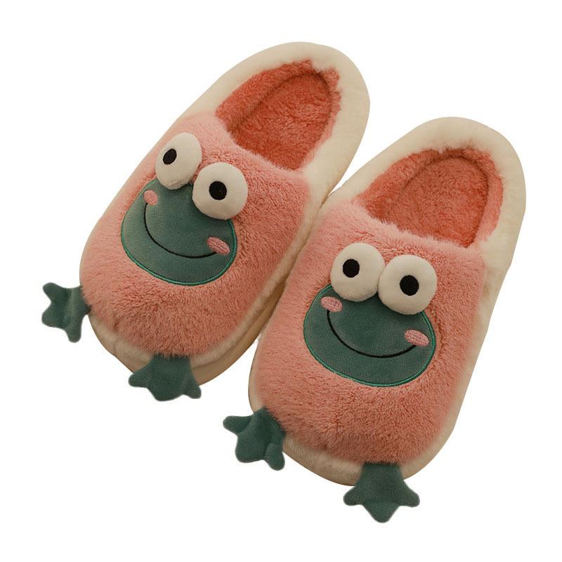 ルームシューズ 男女兼用 カップル ペア 暖かい 厚底 もこもこ カエル柄 キャラクター ボア スリッパ ..