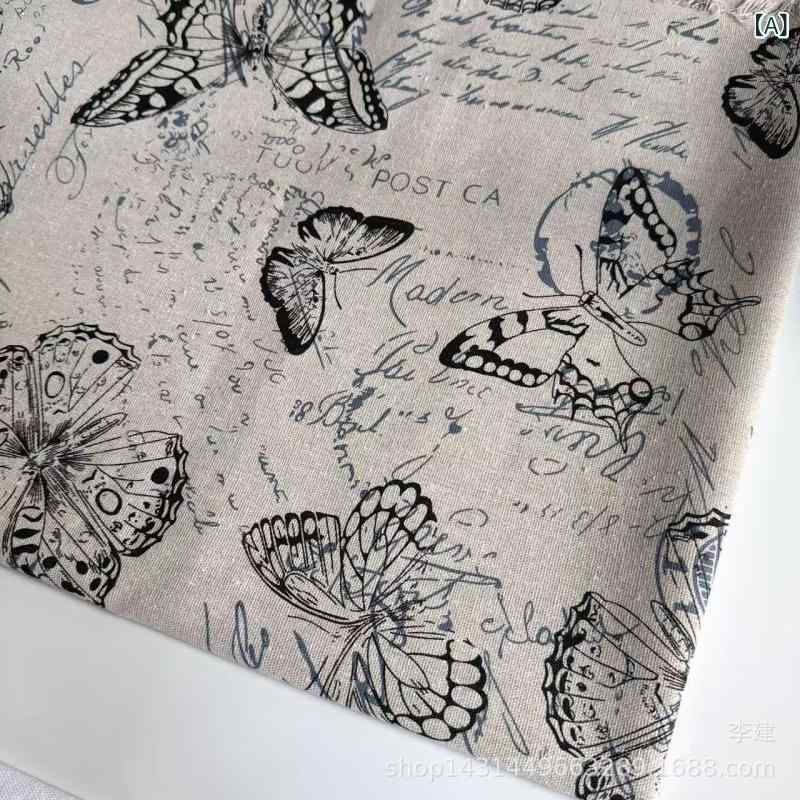 生地 麻 綿混紡 リネン コットン 北欧風 プリント 蝶柄 黒地 テーブルクロス テーブルランナー クッションカバー ソファカバー バッグ カーテン 手芸 DIY インテリア装飾用 活性プリント