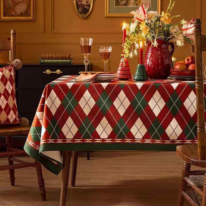 テーブルクロス クリスマスムード パーティーデコレーション 高級感 レッド 菱形柄 おしゃれ ベルベット 長方形 ティーテーブル 食卓カバー