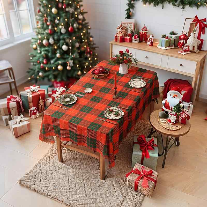 テーブルクロス クリスマス アメリカン チェック柄 格子柄 長方形 ポリエステル 防塵 食卓布 リビング ダイニング ホリデー パーティー 飾り 秋冬 レッド グリーン テーブルカバー