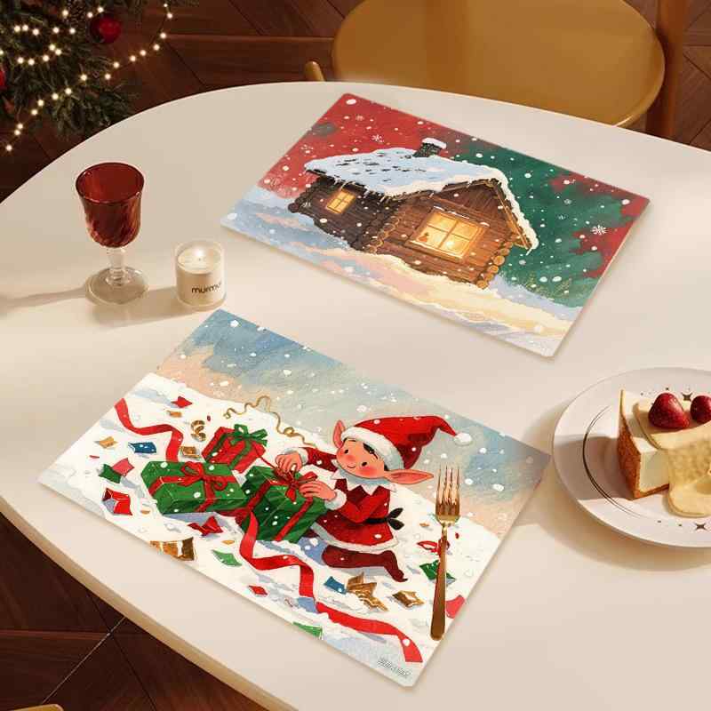 ランチョンマット クリスマス サンタクロース柄 ファブリック 布製 パーティー イベント おしゃれ かわいい 食卓 テーブルデコレーション ホーム用 テーブルマット
