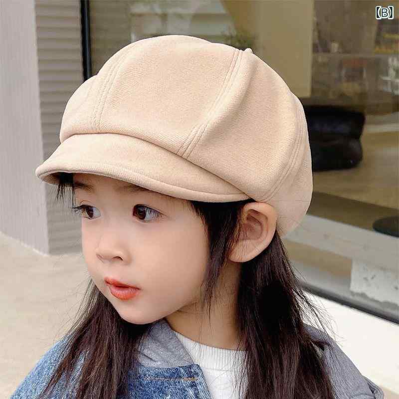 ベレー帽 キッズ ベビー 男の子 女の子 子供用 帽子 ウール フェルト 八角形 キャスケット 秋冬春 おしゃれ かわいい 韓国ファッション 小顔効果 サイズ調節可能