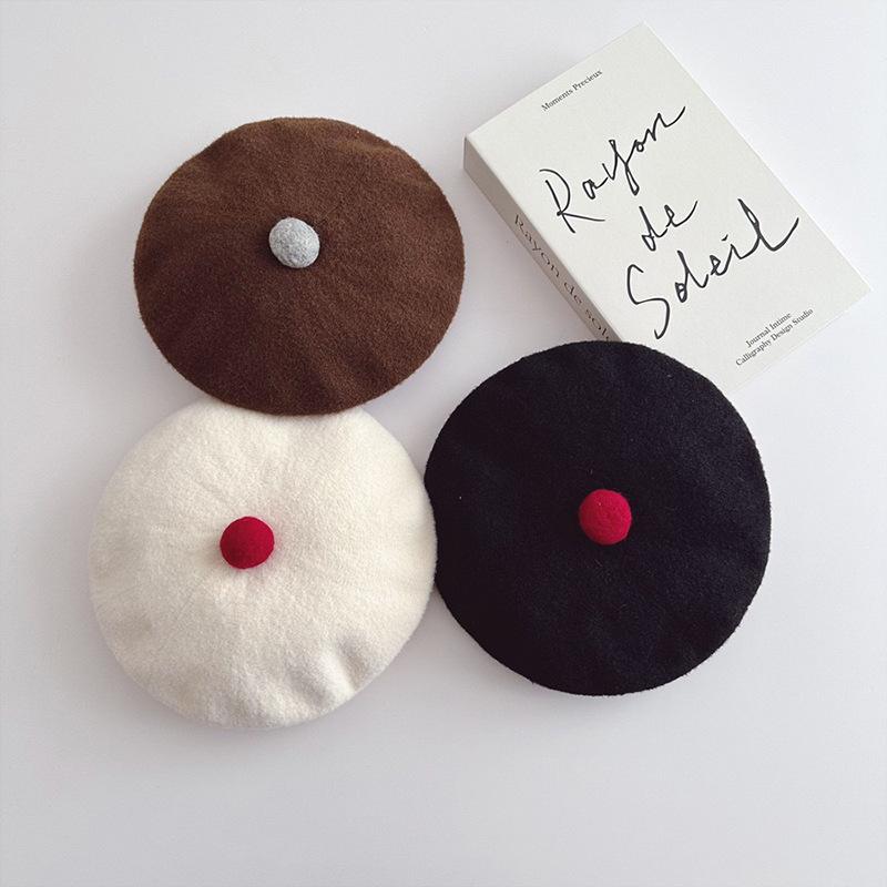 ベレー帽 子供 女の子 キッズ ガールズ 秋冬 おしゃれ レトロ ポンポン付き 画家帽 お出かけ 通園 あっ..