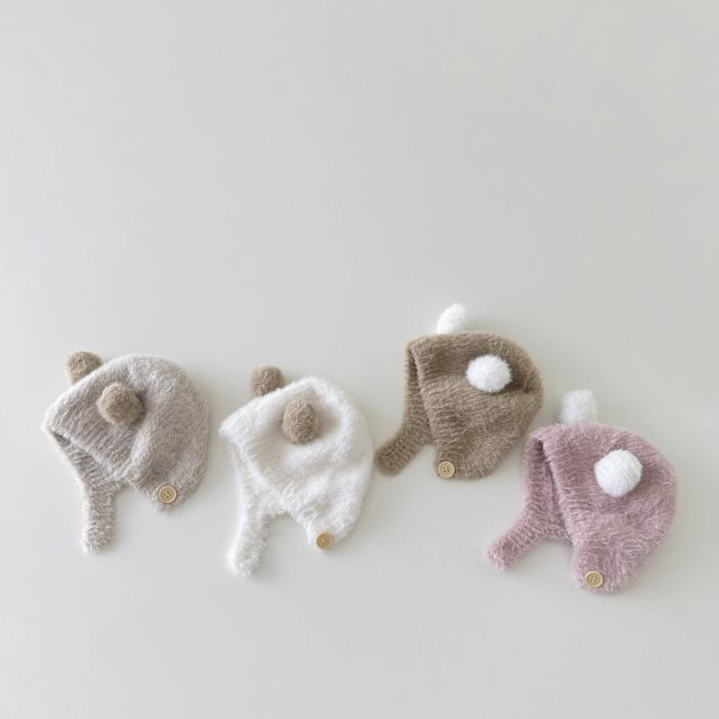 帽子 ベビー 新生児 乳児 低月齢 韓国 秋冬 ふんわり やわらか 暖かい 保温 防寒 防風 耳あて付き 毛糸..