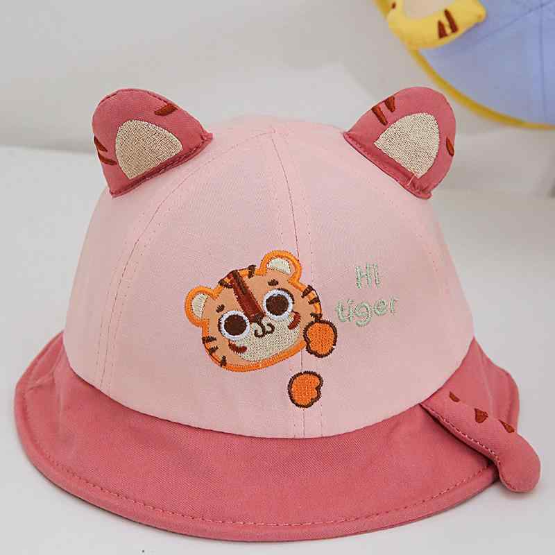 帽子 キッズ ベビー 男の子 女の子 トラ柄 耳付き かわいい バケットハット サファリハット つば広 日..