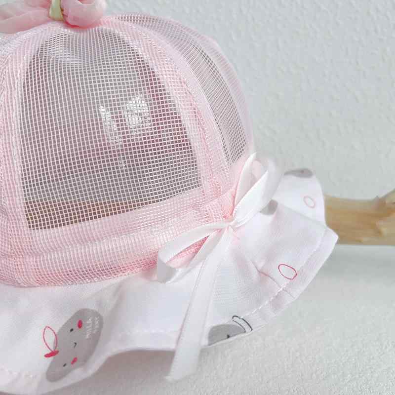ハット ベビー キッズ 新生児 乳幼児 かわいい プリンセス バケットハット メッシュ 通気性 UVカット 日よけ 日焼け防止 綿混 お出かけ 公園 つば広 涼しい 春夏 ピンク ブルー