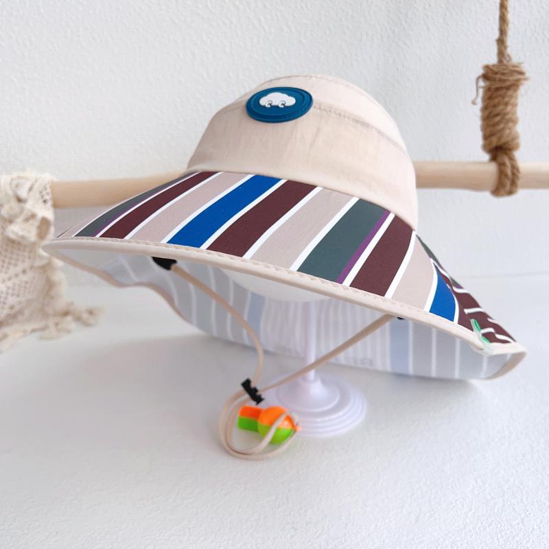 帽子 キッズ 男の子 女の子 ストライプ柄 銀コーティング UVカット 紫外線対策 日よけ 夏用 つば広 サ..