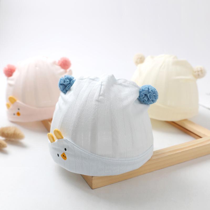 ベビーハット 赤ちゃん 春夏 薄手 軽量 0-6ヶ月 綿素材 かわいい キュート 無縫製 泉門保護 新生児 胎..