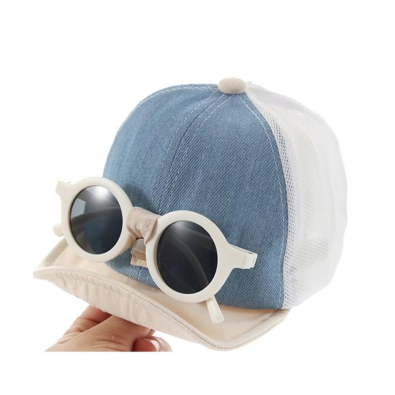 キャップ ベビー 男の子 赤ちゃん 男児 薄手 UVカット 日よけ メガネモチーフ おしゃれ サイズ調整可能..