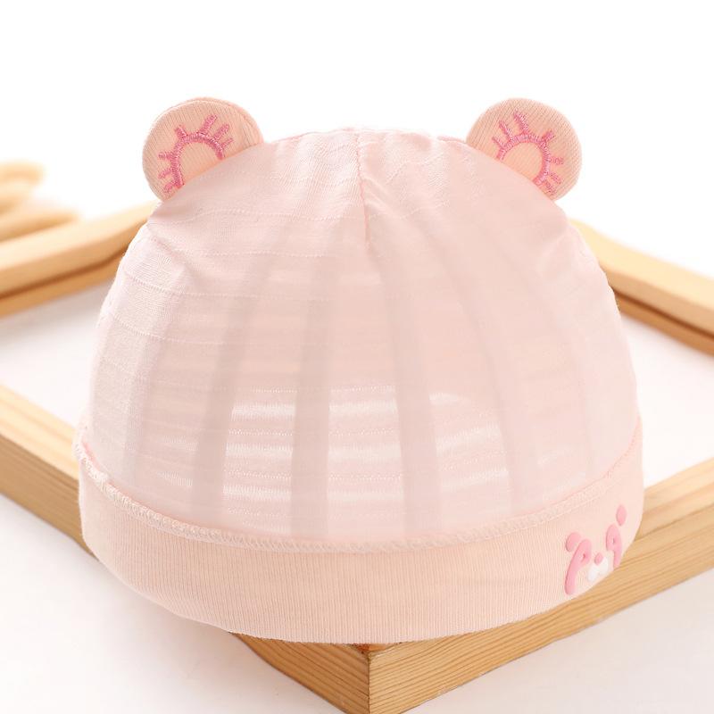 ベビー帽子 男の子 女の子 新生児 赤ちゃん 0-3ヶ月用 春夏 薄手 軽量 綿 コットン 通気性 蒸れにくい ..