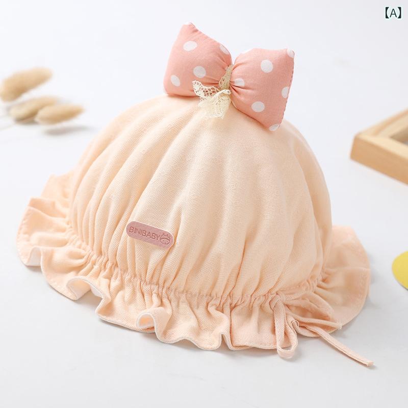 ハット ベビー 女の子 バケットハット 綿 春秋 薄手 新生児 0〜8ヶ月 かわいい プリンセス風 フリル 日..