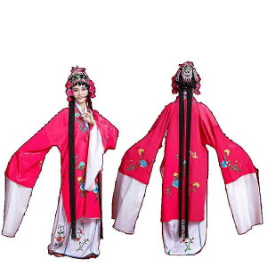演劇衣装 レディース 京劇 越劇 黄梅劇 中国伝統劇 花旦役 舞台 パフォーマンス 髪飾り 水袖 シェニール ポリエステル素材 民族舞踊 発表会 本格的