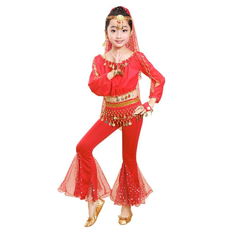 ベリーダンス衣装 女の子 キッズ 発表会 インド 新疆ウイグル 少数民族風 エスニック 舞踊 パフォーマンス コスチューム シフォン ポリエステル
