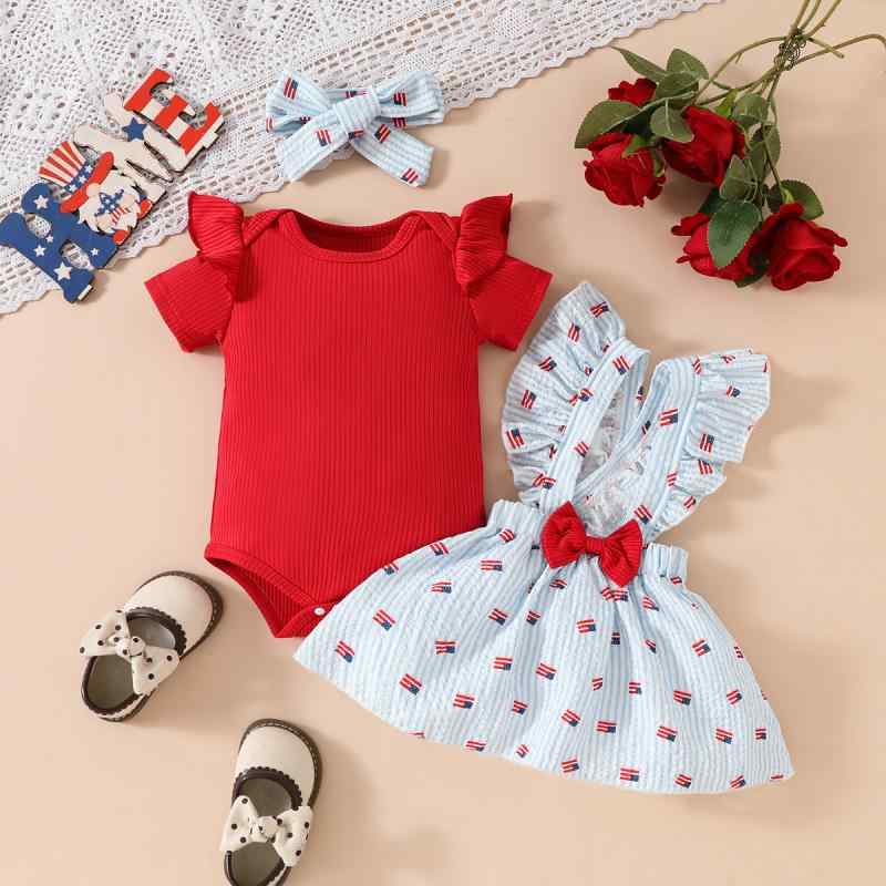ベビー 女の子 ロンパース カバーオール ジャンパースカート 星条旗柄 ストライプ柄 プリント お出かけ..