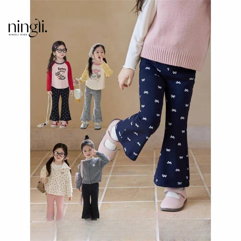 パンツ キッズ 女の子 ベビー 綿 柔らか素材 総柄 フレアパンツ ロング丈 ウエストゴム ミドルウエスト 韓国 カジュアル かわいい 春秋 普段使い お出かけ