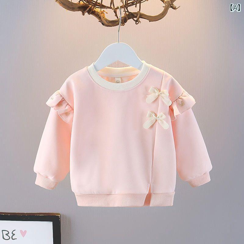 トレーナー 女の子 女の子 スウェット リボン 長袖 トップス 韓国 韓国ファッション 子供 ベビー 幼稚..