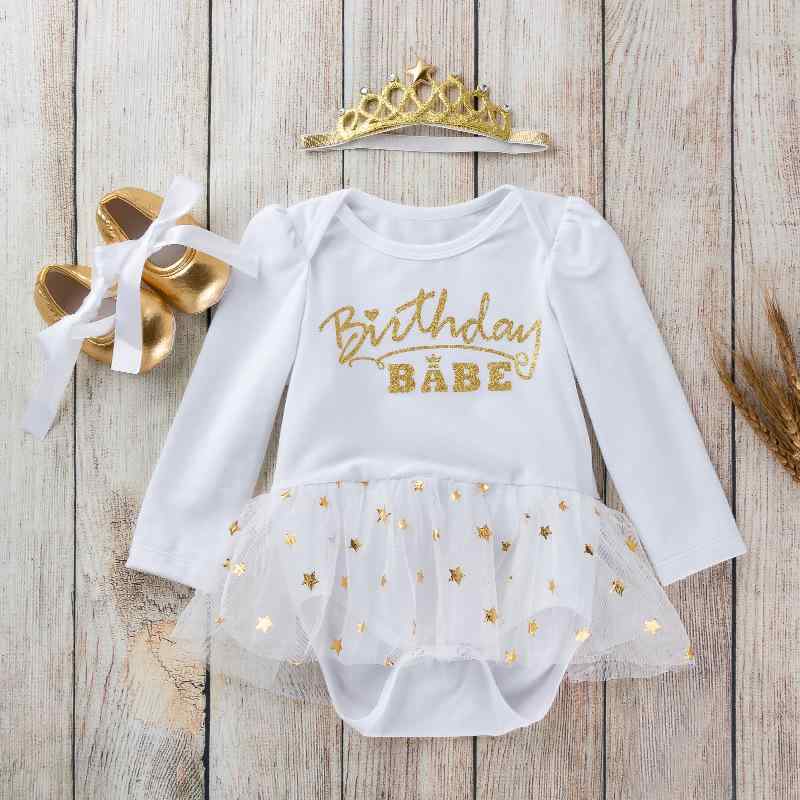 ベビー服 女の子 新生児 0歳 1歳 ロンパース カバーオール 長袖 クラウンヘッドバンド シューズ 3点セ..