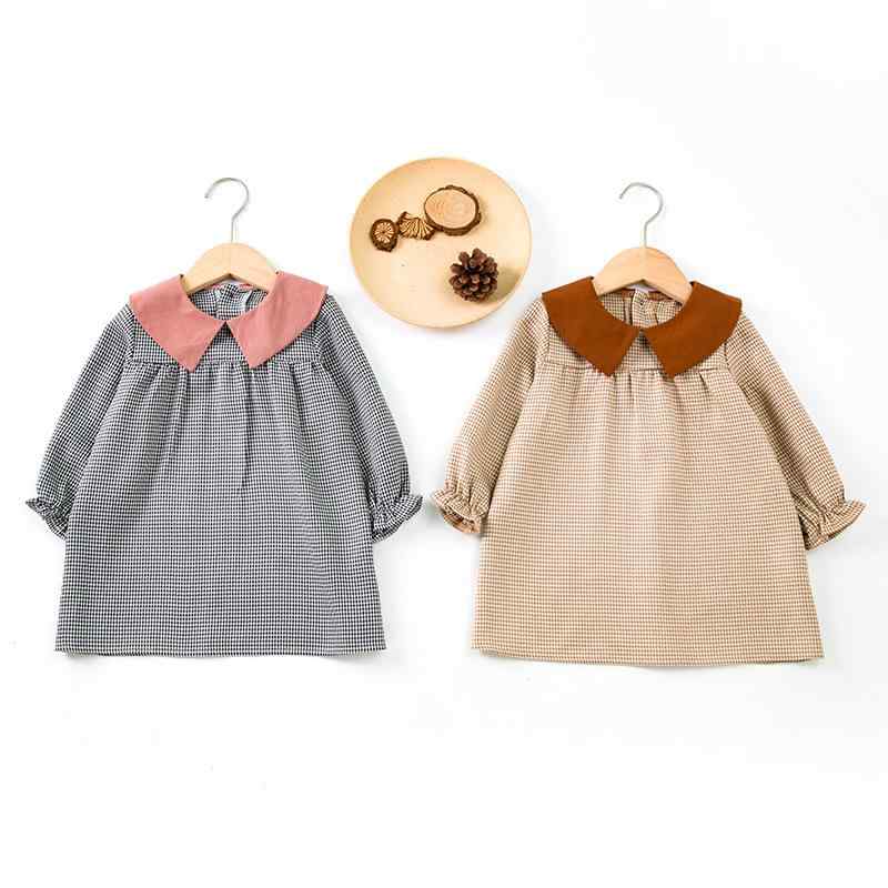 ワンピース キッズ 女の子 長袖 襟付き 千鳥格子 コーデュロイ Aライン プリンセス風 かわいい ルームウェア 普段使い お出かけ 秋冬 ポリエステル 柔らかな 黒白 カーキ