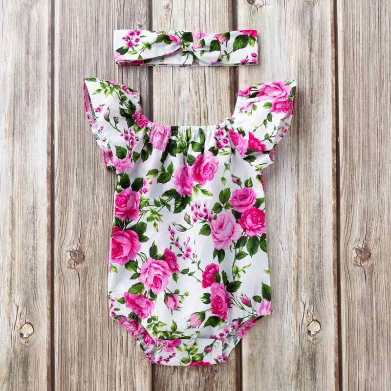 ロンパース 女の子 ベビー 綿 バラ 花柄 プリント フリル袖 カバーオール 春夏秋 肌に優しい 快適 普段..