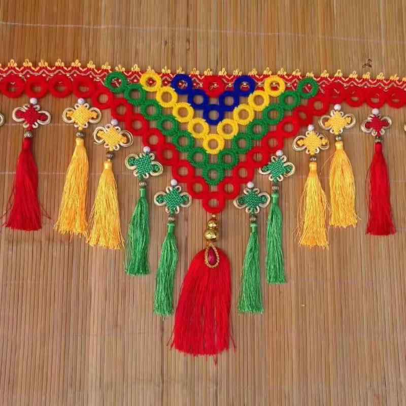 シフトノブカバー 民族調 中国結び レース フリンジ タッセル 三角形 毛糸 ポリエステル 手編み風 トラ..