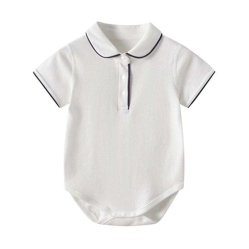 ロンパース ベビー 新生児 半袖 ポロ襟 襟付き 白 ホワイト 綿 コットン スナップボタン カバーオール ボディスーツ 肌に優しい 吸湿速乾 普段使い 春夏 お出かけ