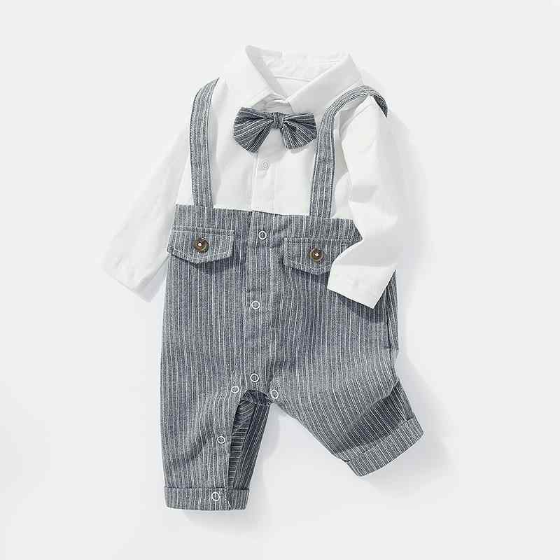 ロンパース 男の子 ベビー 重ね着風 切り替え ツートン グレー 紳士風 フォーマル 長袖 コットン 綿 1..