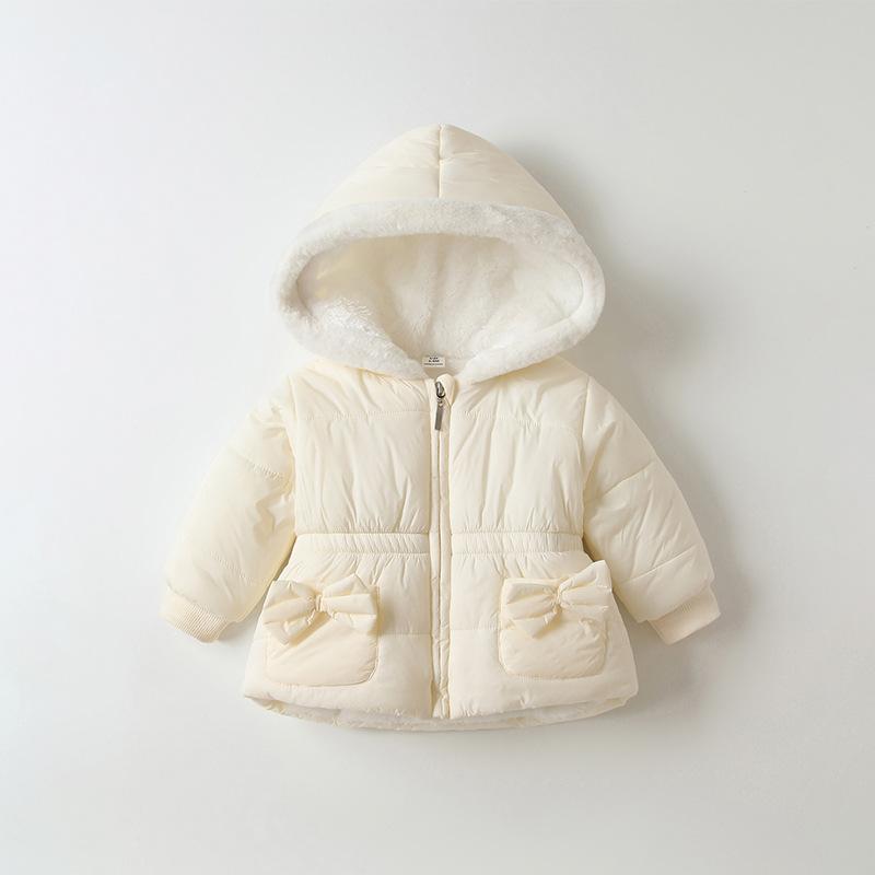 ベビー 女の子 コート 秋冬 中綿入り アウター 厚手 防寒 フード付き ジップアップ プリンセス風 おしゃれ かわいい 長袖 ピンク アイボリー ポリエステル