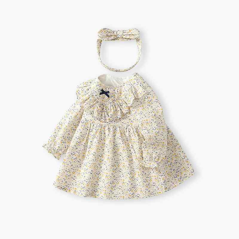 ワンピース 女の子 ベビー キッズ 1歳 2歳 3歳 フォーマルドレス 綿 小花柄 プリンセス 丸襟 長袖 Aラ..