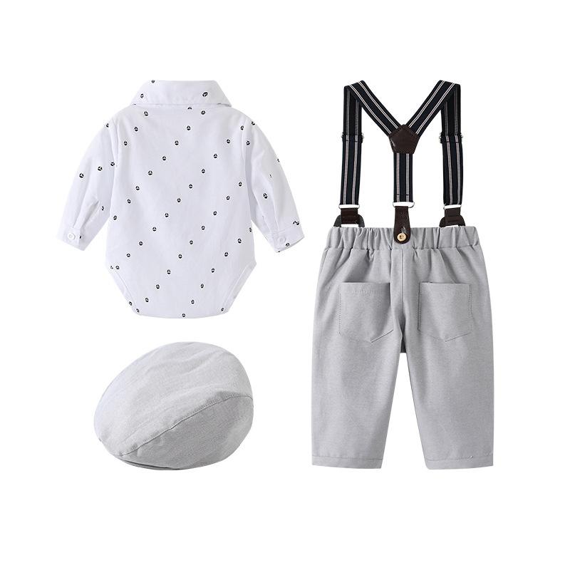 ベビー服 男の子 フォーマル ロンパース サスペンダー パンツ 2点セット 長袖 英国風 ジェントルマン ..