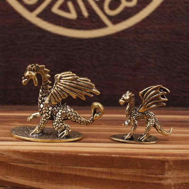 置物 ドラゴン 恐竜 真鍮製 アンティーク風 レトロ調 ヴィンテージ風加工 中国風 茶寵 デスク飾り オフ..