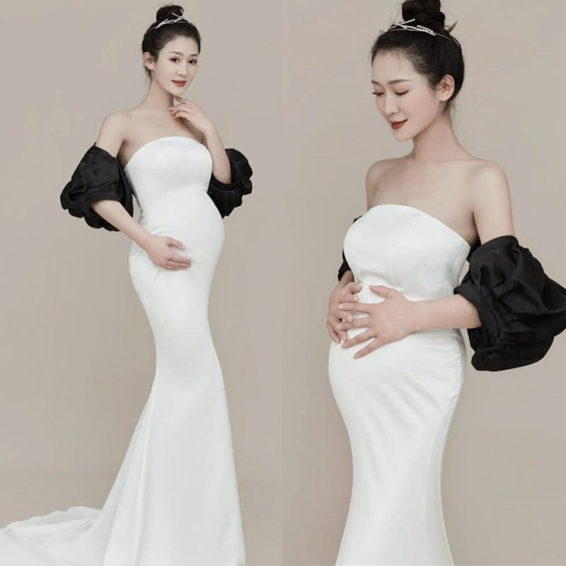 マタニティドレス マタニティフォト 撮影衣装 妊婦用 フォトスタジオ 記念写真 シンプル エレガント マーメイドライン ロング丈 TR素材 再生繊維 美シルエット