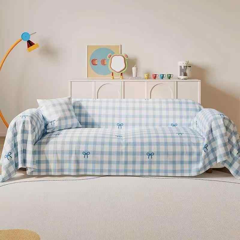 ソファカバー マルチカバー チェック柄 リボン ハート柄 おしゃれ 北欧風 滑り止め ズレ防止 全面保護 ..