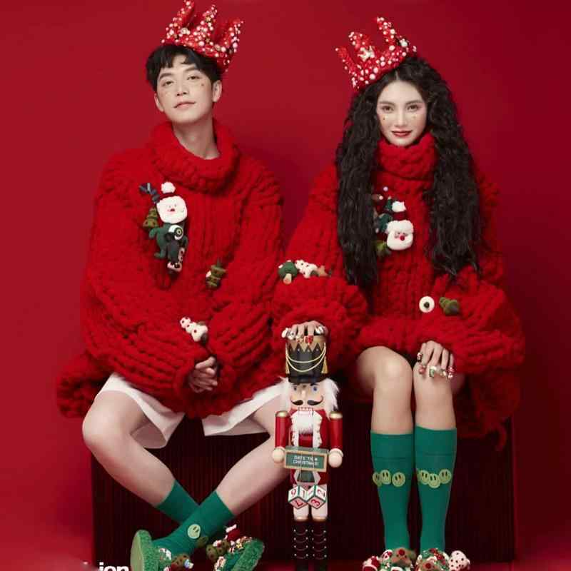衣装 カップル ペア 男女兼用 クリスマス 新年 年末年始 記念撮影 スタジオ フォト テーマ 秋冬 レッド..