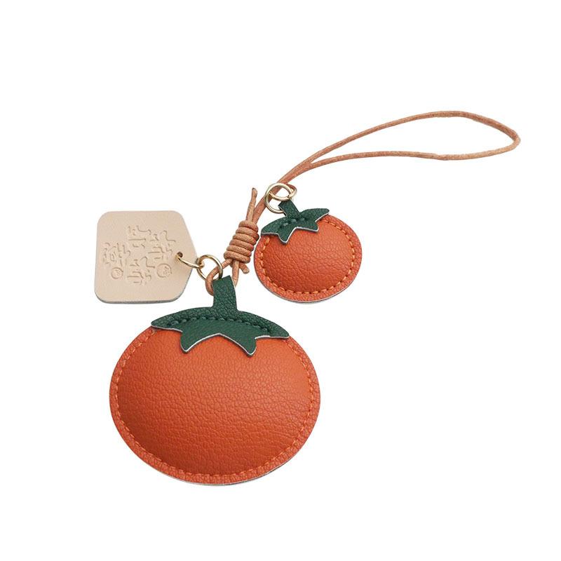 キーホルダー バッグチャーム 柿モチーフ 万事順調 開運 レザー 手作り ハンドメイド おしゃれ かわい..