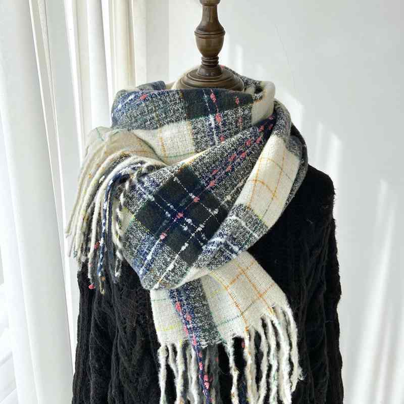 ストール レディース 冬 秋冬 ミラードカラー タッチ チェック柄 フリンジ 韓国ファッション かわいい ..